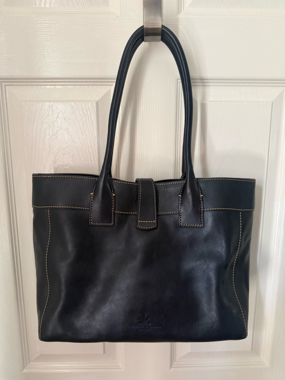 Dooney and Burke Florentine Large Amelia Navy Leather Tote Gold Hook Closure - Picture 3 of 12